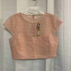 Gianni Bini Light Pink Crop Top Lace Overlay Back Zip Size 12 New